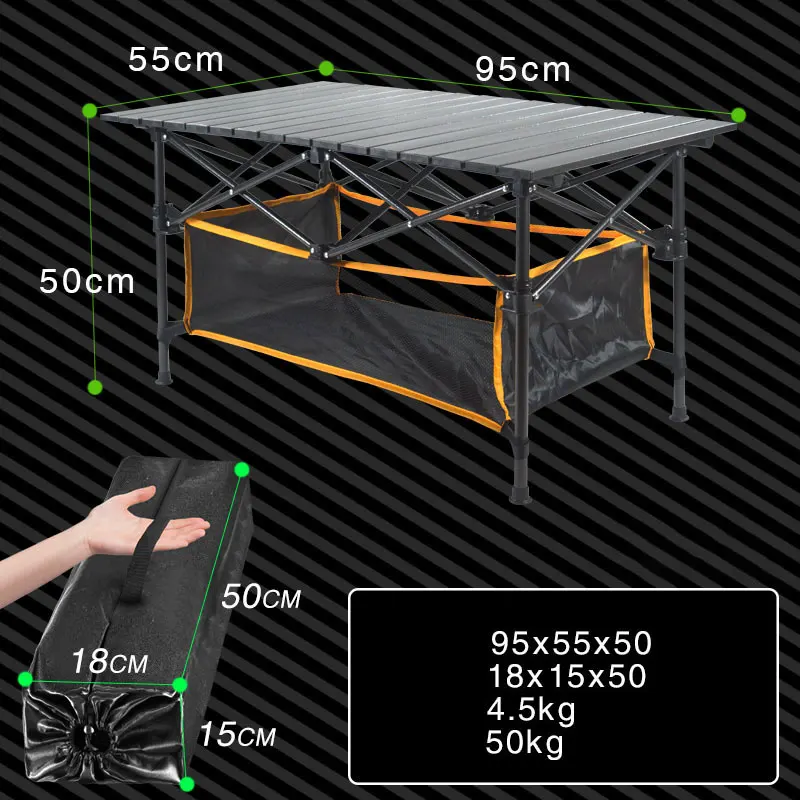 캠핑테이블 Ultralight Portable Folding Picnic Camping Table Indoor Outdoor High Strength Aluminum Alloy Roll-Up Table Bag BBQ Hiking