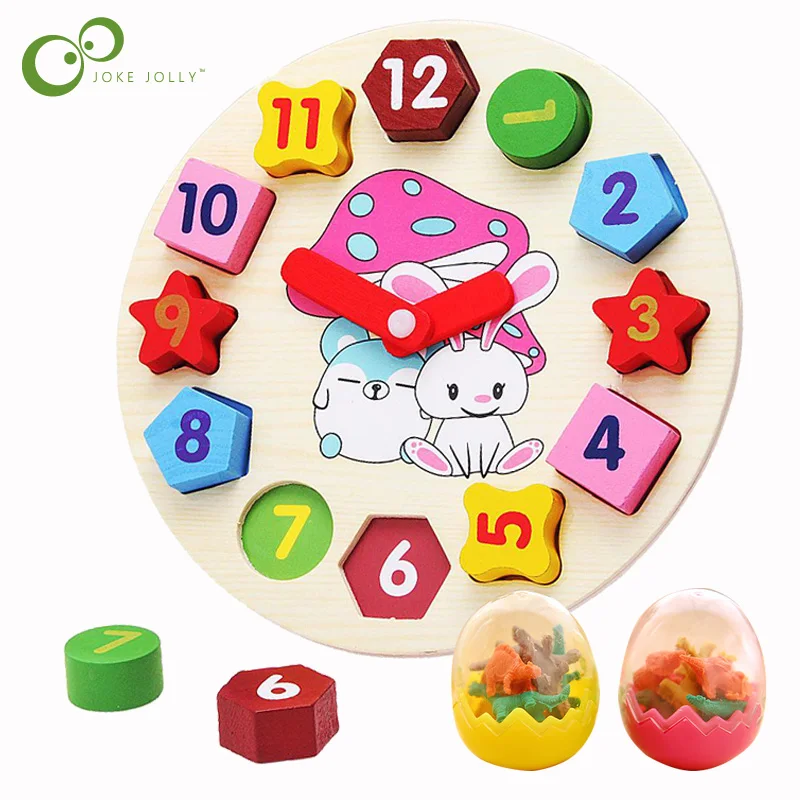 

Cartoon Digital Geometric Clock Puzzle Wooden Children's Early Education Educational Toys Mini Dinosaur Egg LXX