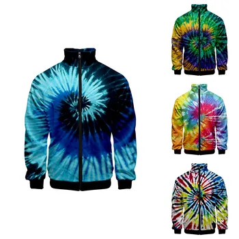 

Fashion Tie-Dye Colorful Costume 3d Stand Collar Hoodie Men Women Zipper Hoodies Jacket Long Sleeve Homme 3D Sweatshirts Top 4XL