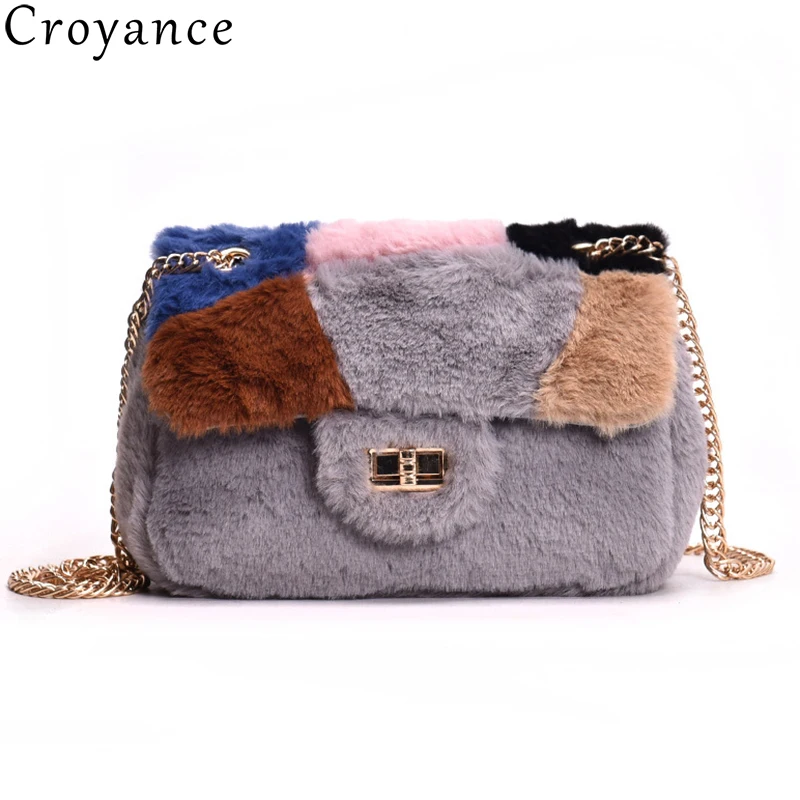 

Croyance Winter New Plush Chain Sling Crossbody Bags for Women Satchel Shoulder Handbag Female Messenger Bag Bolsa Feminina