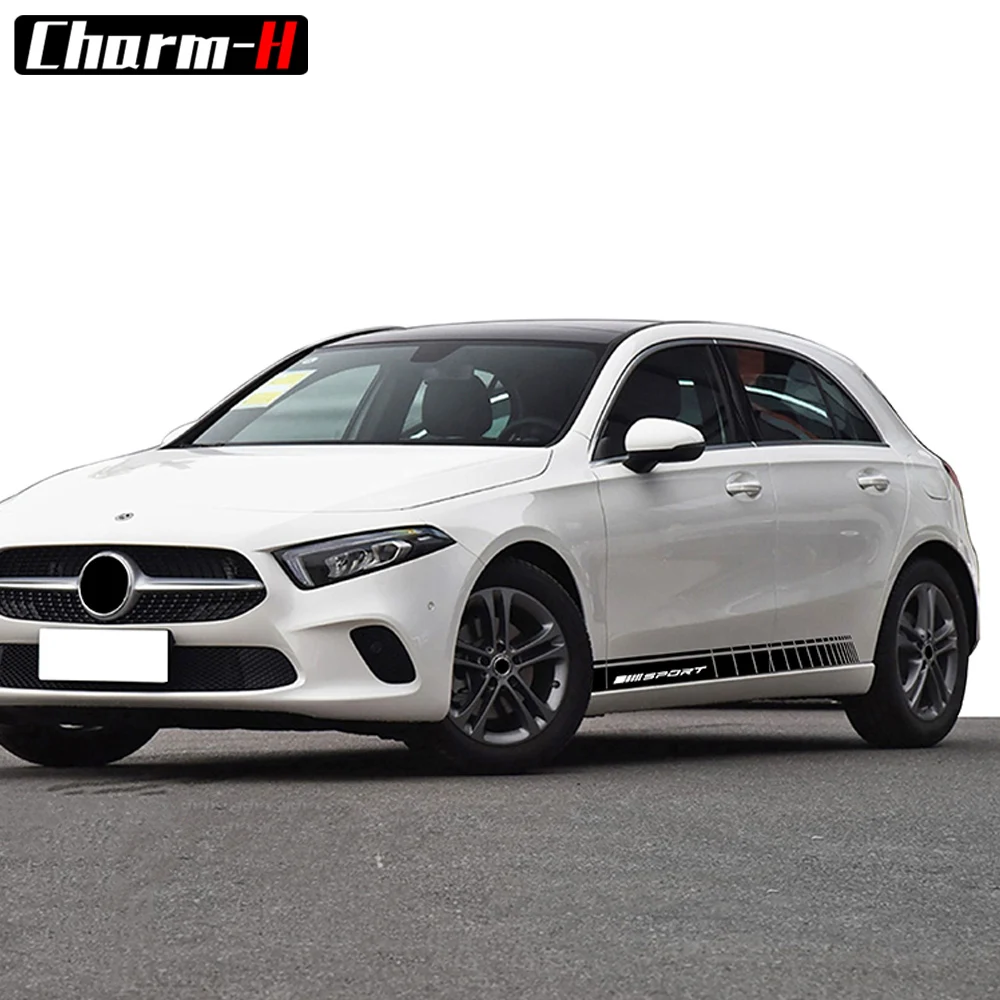 Автомобильный стиль двери боковая юбка Srtipes наклейка наклейки для Mercedes Benz W203 W204 W205 W212 W163 W176 CLA GLa C E amg аксессуары
