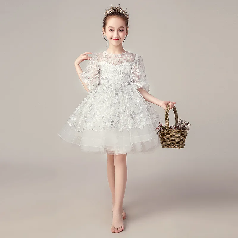 Vestido infantil de menina de champanhe, Vestidos de baile infantis, Vestido de noite feminino, Traje de princesa, Casamento