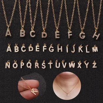 

Stainless Steel CZ Mini A-Z Letter Pendant Charm Necklace Shinning Micro Pave Zircon 26 Initial Alphabet Name Necklace collares