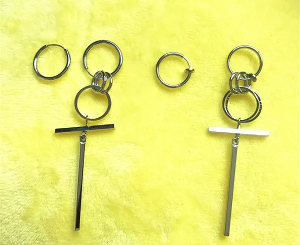 KPOP Stray Kids Huang Hyun Chen Bangtan Boys V Kim Tae Hyung Long Earrings Cross Ear Ring Earclip New Korea Group Thank You Card