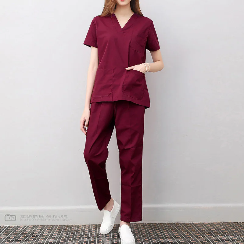 Medical Uniform Workwear Clothes Health Workers Tops Pants Beauty Salon Scrub Uniforms Scrubs Set Short Sleeve V-neck Uniform Coat