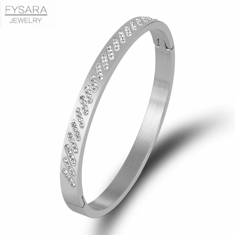 Steel color FYSARA, трендовые золотые массивные браслеты для женщин, модные CZ Кристальные браслеты, стальные свадебные браслеты-манжеты, ювелирное изделие, подарок - Окраска металла: Steel color