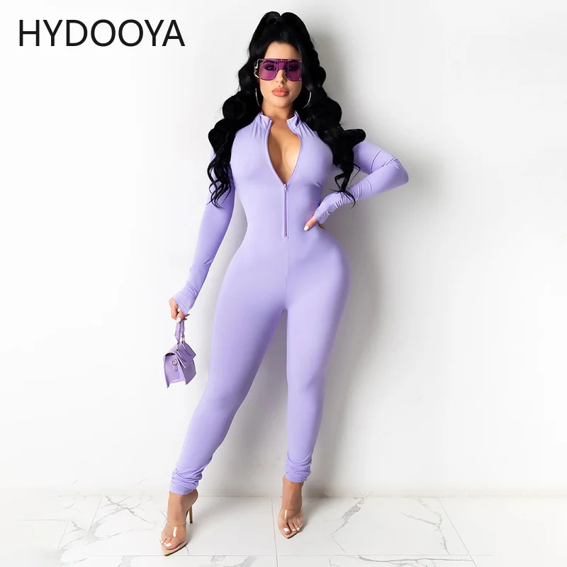 

Женский однотонный комбинезон на молнии, с длинным рукавом