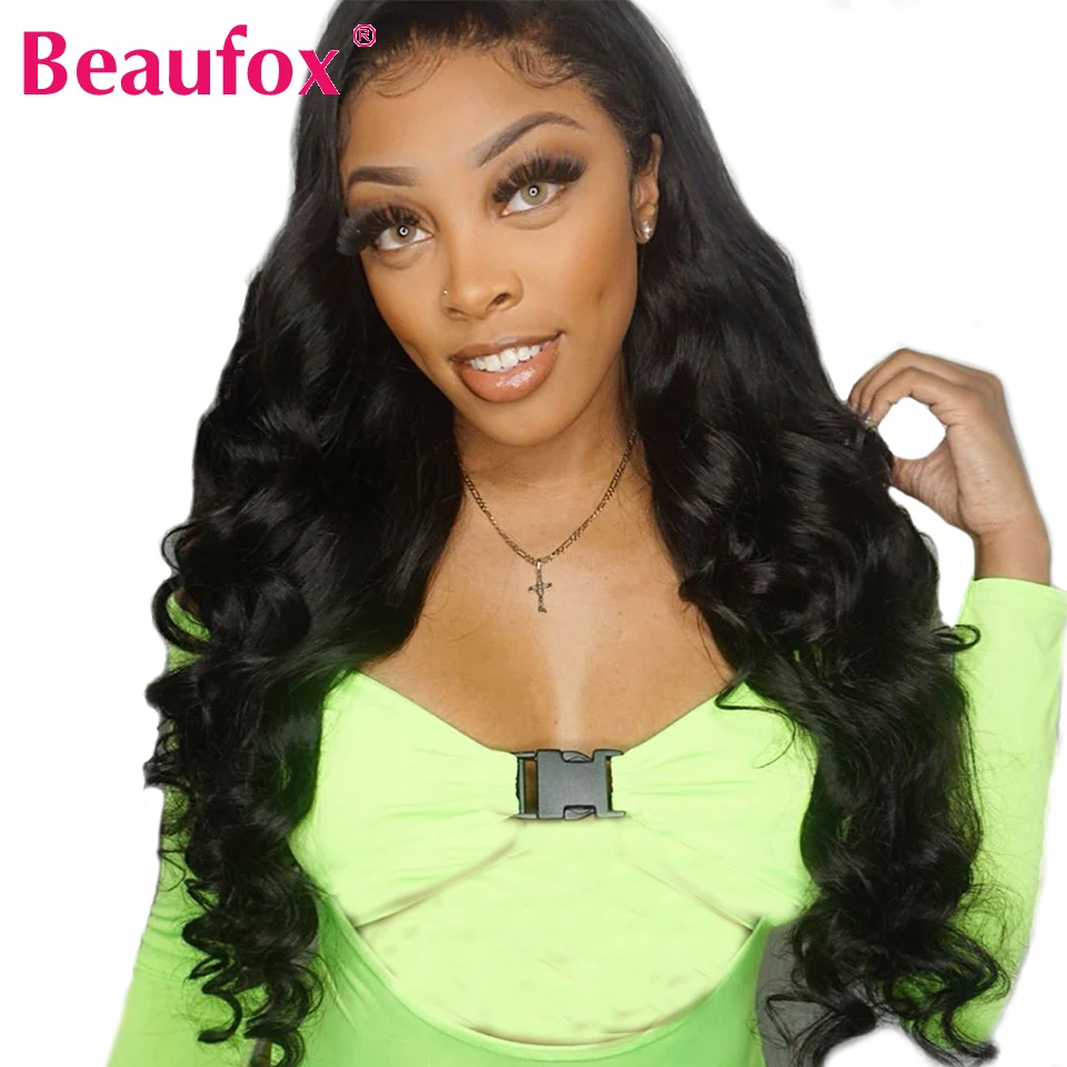 Beaufox 13*4 Body Wave Lace Front Human Hair Wigs Brazilian Lace Front Wigs Pre Plucked Free Part Remy