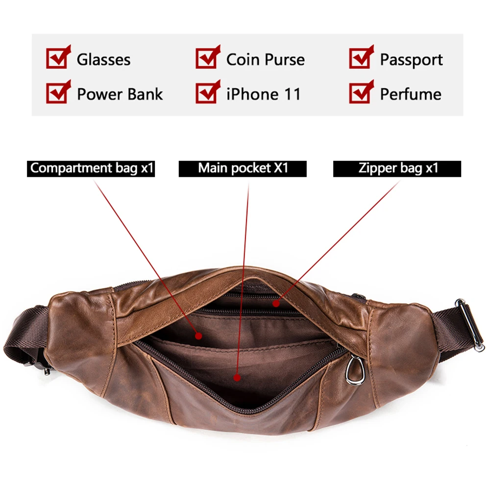 WESTAL Men's Leather Belt Male Men's Waist Bags Genuine Leather Male Fanny Pack Cigarette Case Man Belt Pouch Waist Packs 7435