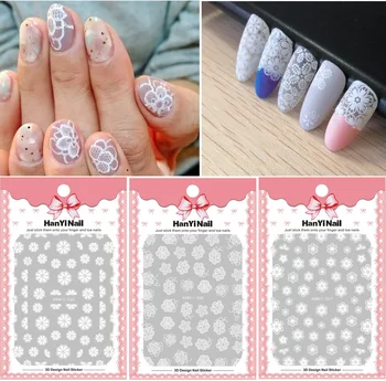 

1 Sheet White Flower Stickers for Nails Mix Design Transfer Decals Slider 3D Nail Art Decorations Wraps