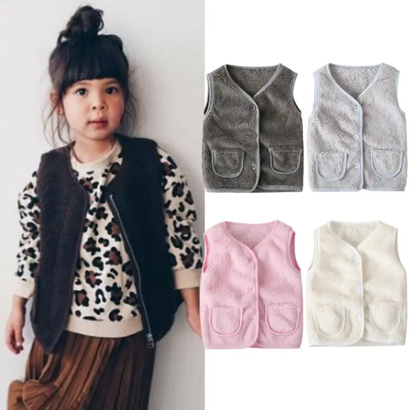 1-6Y Toddler Kids Baby Boy Girl Sleeveless Solid Color Velvet Fur Warm Vest Waistcoat Outwear Children Clothes