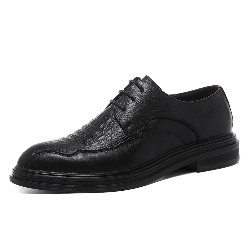

Fashion Crocodile Grain Men's Oxfords Shoes Pointed Toe Lace up Design Soft Leather Business Formal Derby Dress Shoe Size 6~10