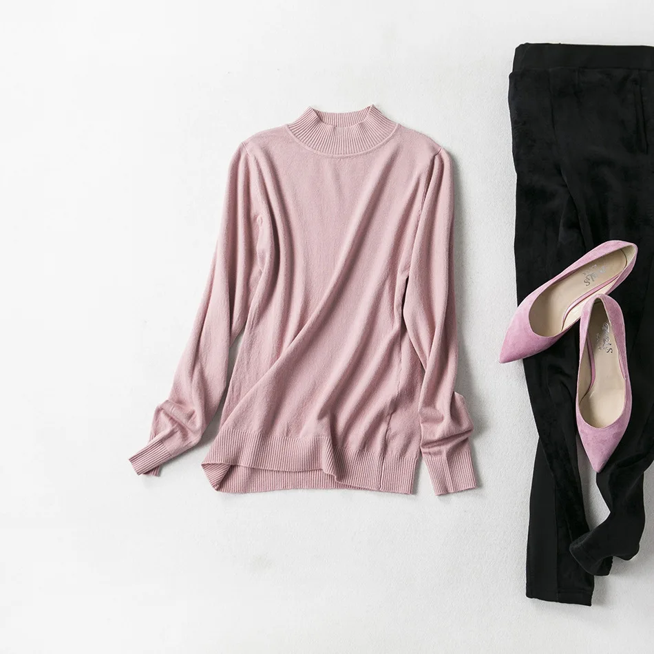 Grey Pink Женский укороченный топ, коричневый свитер из 60% кашемира, вязаный свитер с высоким воротом, Женский Классический пуловер, свитер - Цвет: Grey Pink