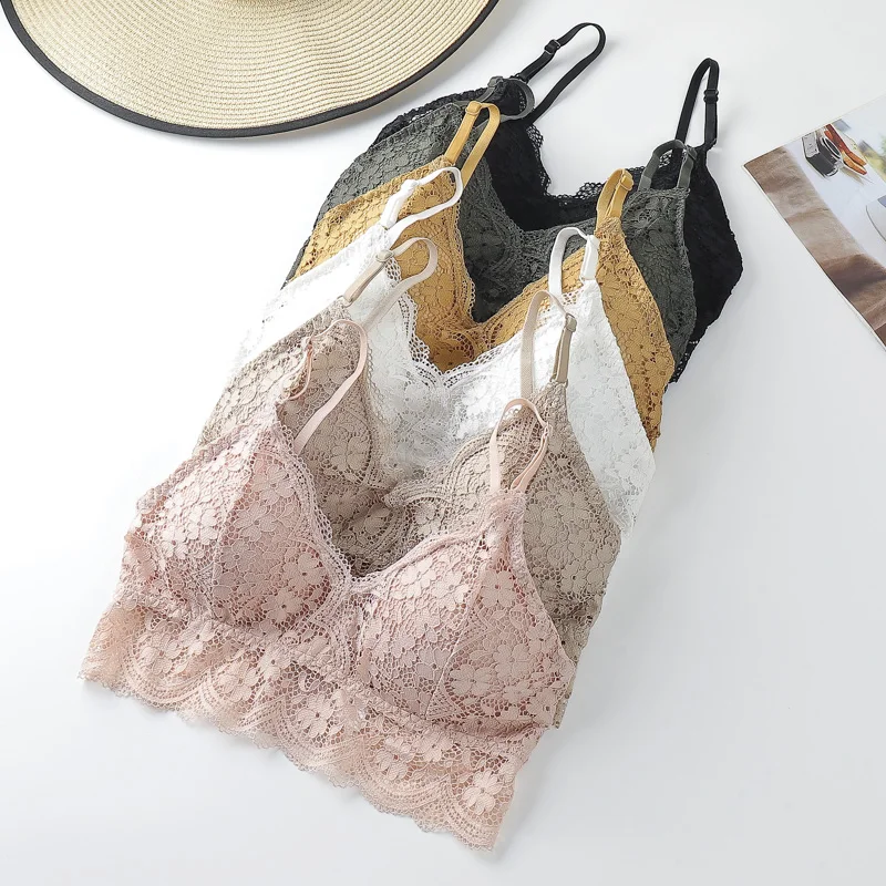 

Floral Lace Bras for Women Bralette French Lace Soft Underwear Sexy Lingerie Beauty Back Wire Free Brassiere Female Push Up Bra