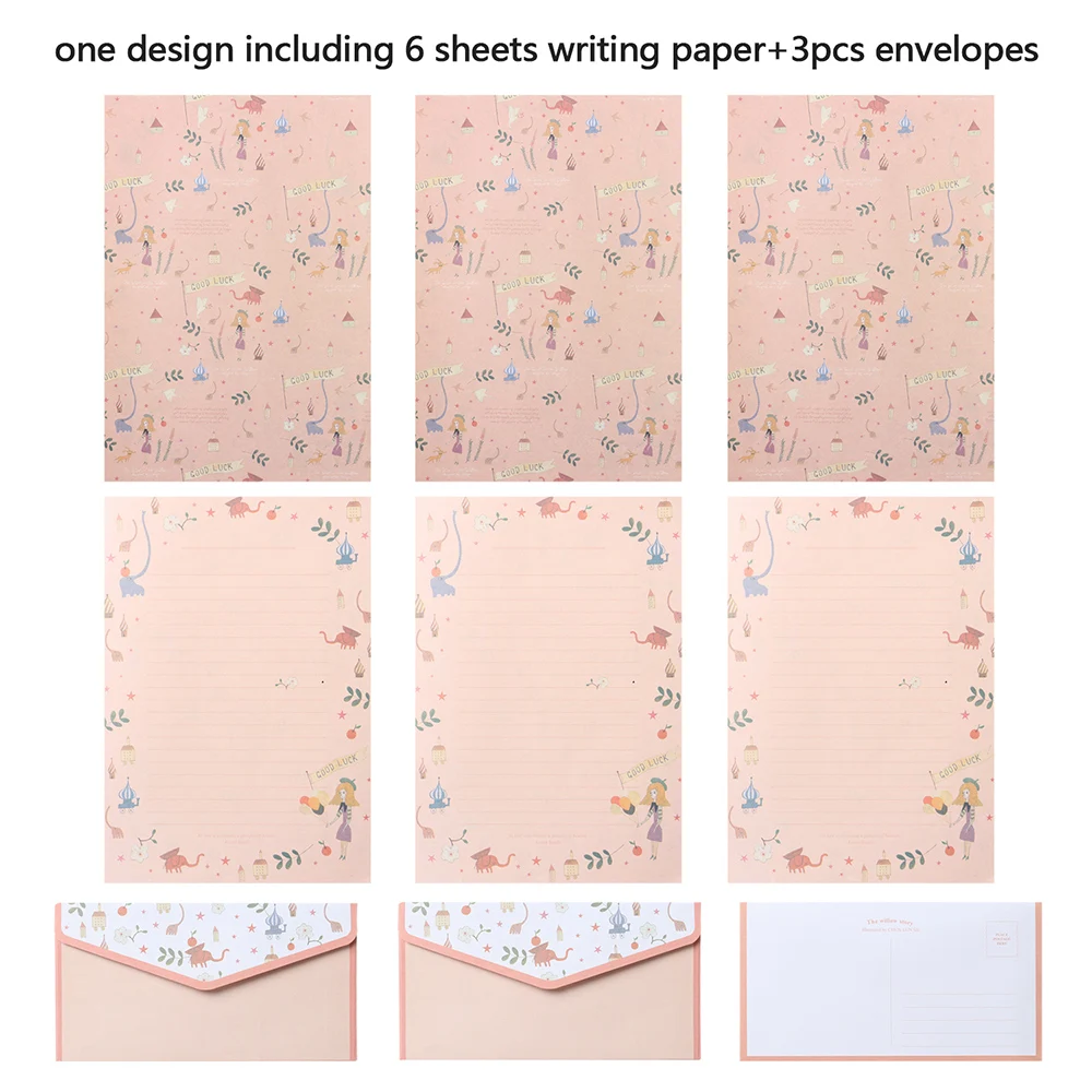 6Pcs Differrent Design Writing Paper With 3Pcs Envelopes Cartoon Pattern Vintage Floral Letter Stationery School Office Supplies writing paper set
