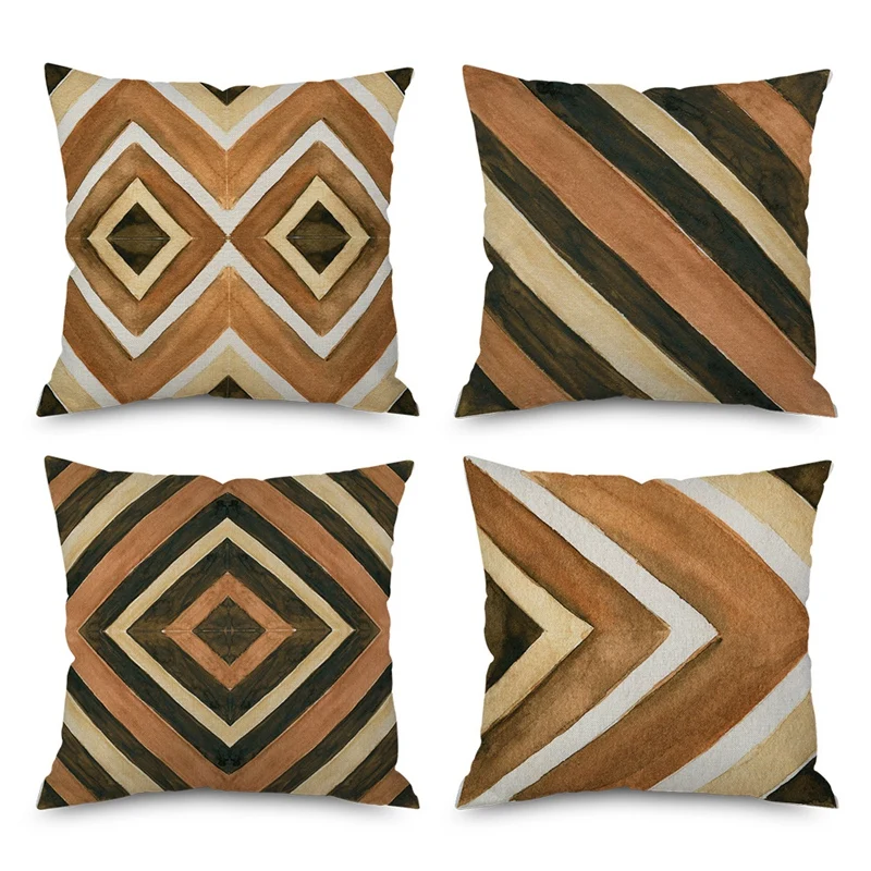 

Square Wooden Grain Geometric Pillowcase Linen Digital Print Cushion Cover Decorative Living Room Sofa 45X45cm