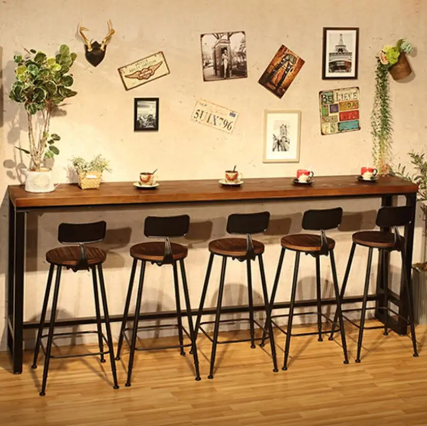 Недорогой современный деревянный металлический высокий барный стол, простой домашний журнальный барный столик на стенке, боковые высокие барные столы