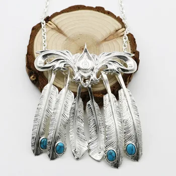 

Starfield Takahashi Goro Feather Pendant S925 Sterling Silver Retro Thai Silver Male Female Exaggerated Feather Necklace
