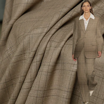

White Waxberry Japanese Camel Plaid Fil-Lumiere Worsted Wool Fabrics Autumn Women Suits Jacket Sewing Cloth Tailor Freeshipping