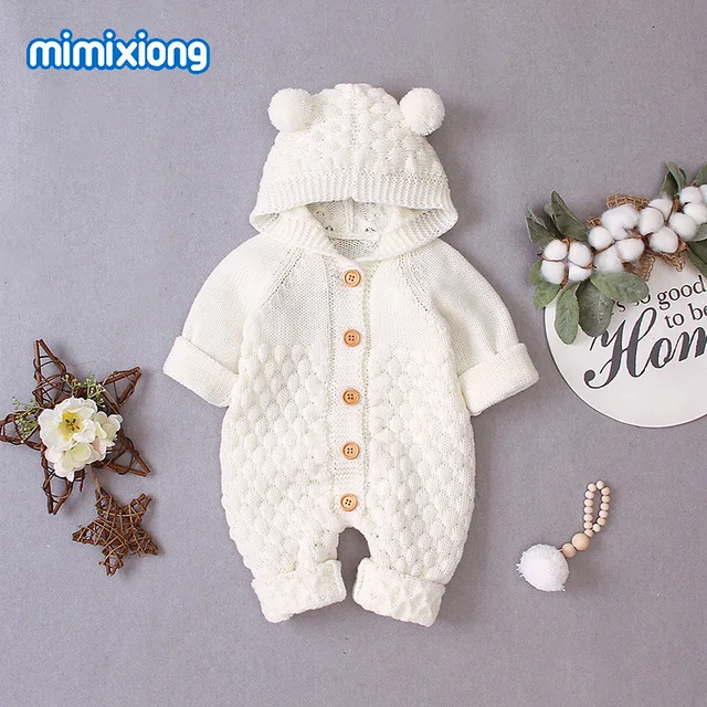 Baby knit romper long sleeve newborn jumpsuit cute cartoon bear boys sweater overall winter