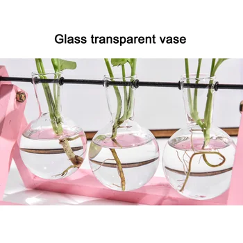 

Hydroponic Glass Planter Bulb Vase with Wooden Stand Tray Tabletop Desk Decor GQ