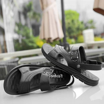 

zandalias homme beach masculino cuir heren sandalle men leather sandalen shoes erkek ritable slide sandalia genuino man da 2020
