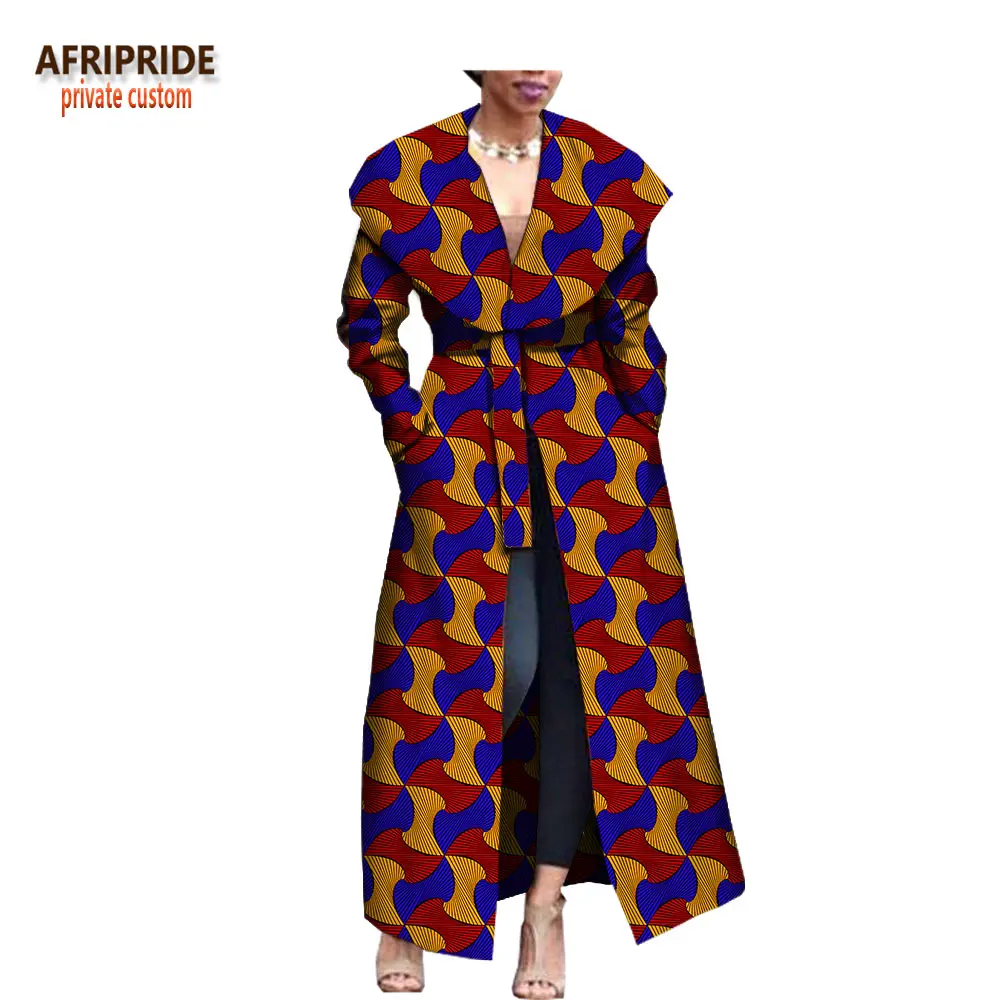 Afripride ankara, весеннее женское длинное пальто, длинные рукава, длина по щиколотку, восковое хлопковое пальто для женщин с поясом A1824003 - Цвет: 543J