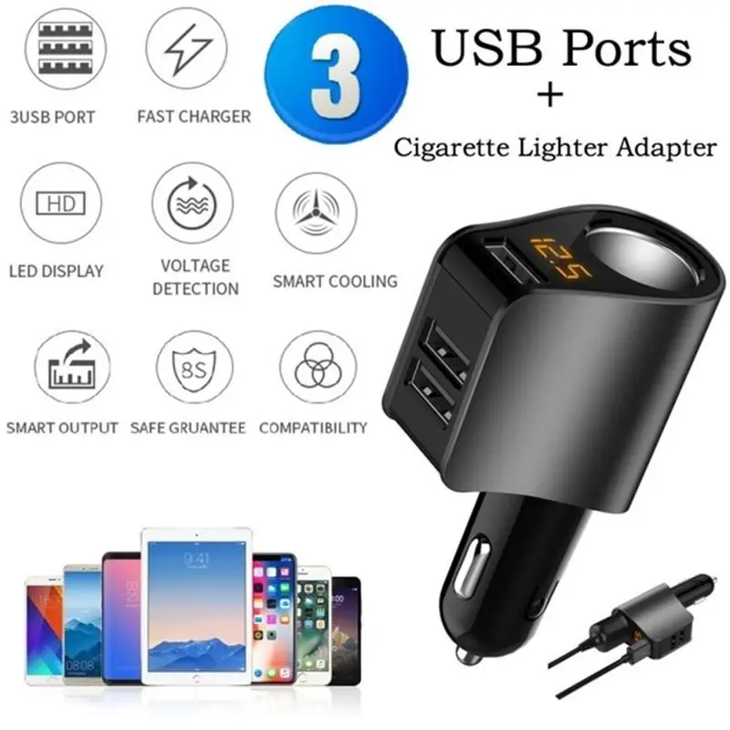 12-24 в 80 Вт автомобильный тройной USB адаптер для автомобильного прикуривателя розетка сплиттер конвертер автомобильное напряжение Диагностика прикуривателя