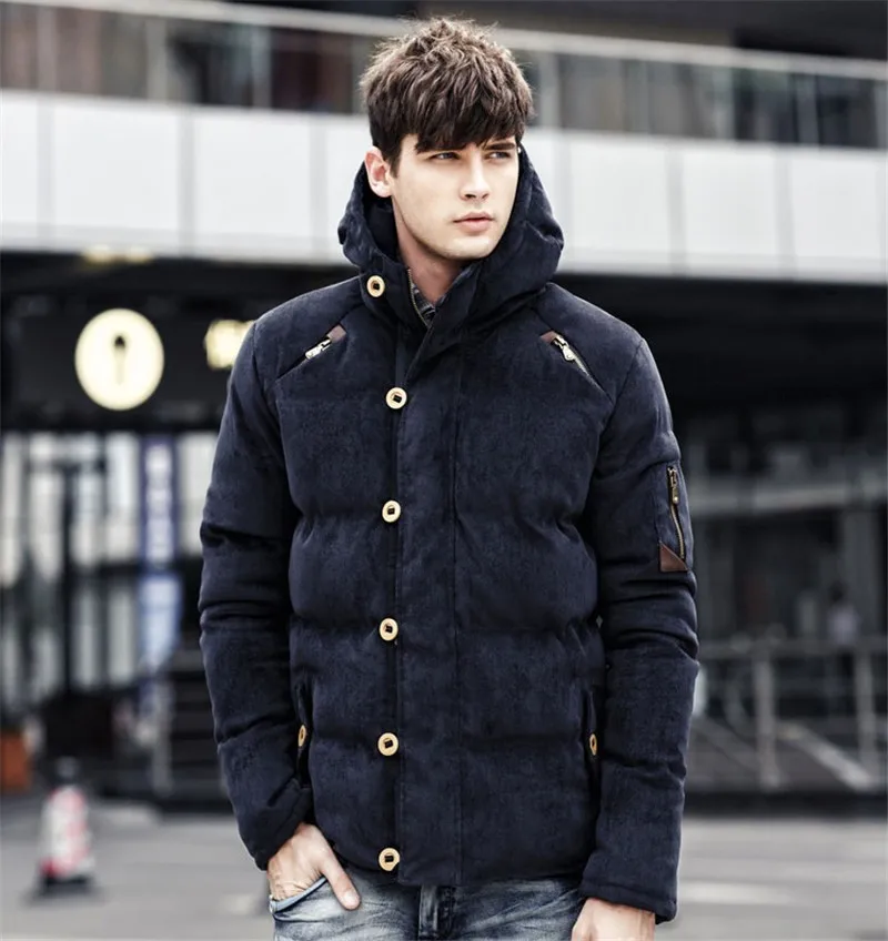 Мужское плотное зимнее пальто с капюшоном, тонкий британский стиль, толстый зимний пуховик с капюшоном, мужской Британский однотонный M-3XL