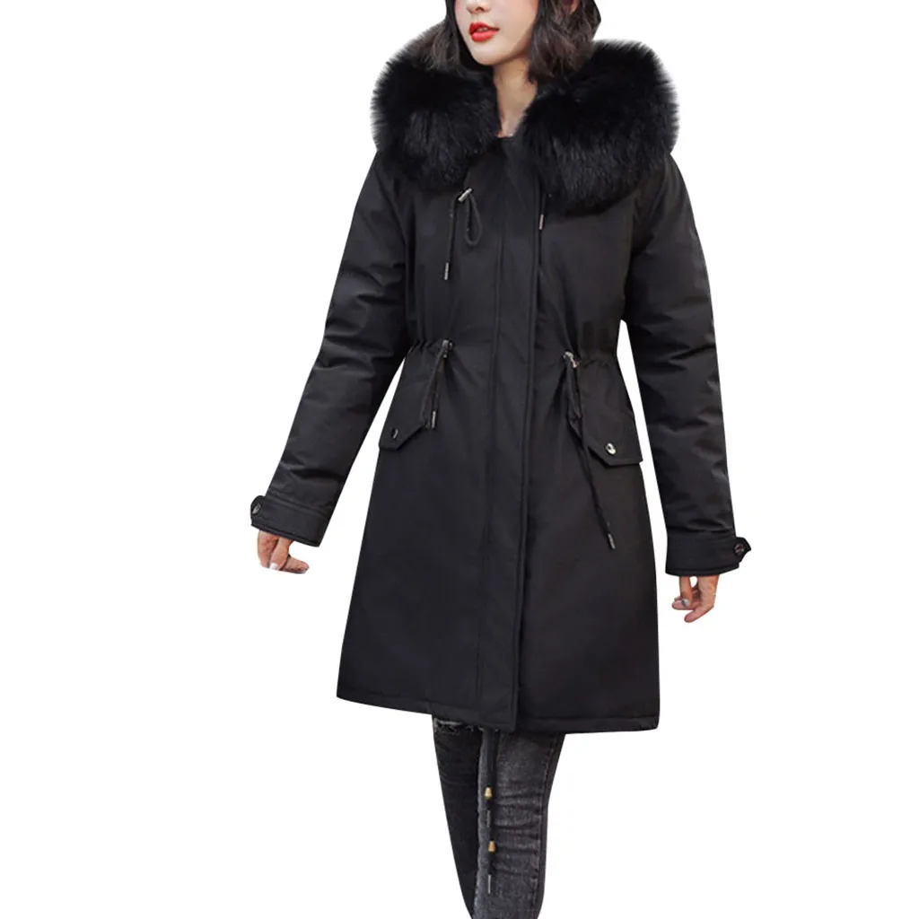 SAGACE Winter Jacket Women's Long Cotton clothing Fashion Zipper female Hooded plus fur collar Thick loose large size