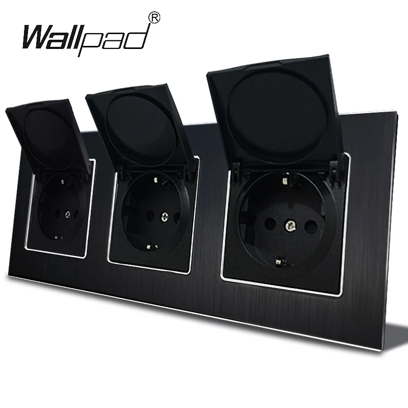 Трехсторонние розетки ЕС с крышкой Wallpad 110 240 В AC алюминиевая рама 16 А 234*86 мм