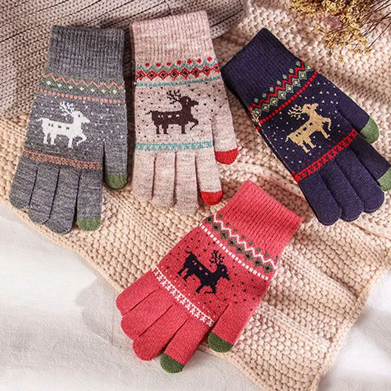 Fashion deer decorative gloves ladies touch screen gloves autumn and winter warm high quality full finger knitting gloves