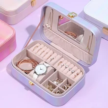

2021 Colorful Jewelry Storage Box PU Organizer Display Earring Watch Ring Necklace Jewelry Case Portable Travel Storage Box New