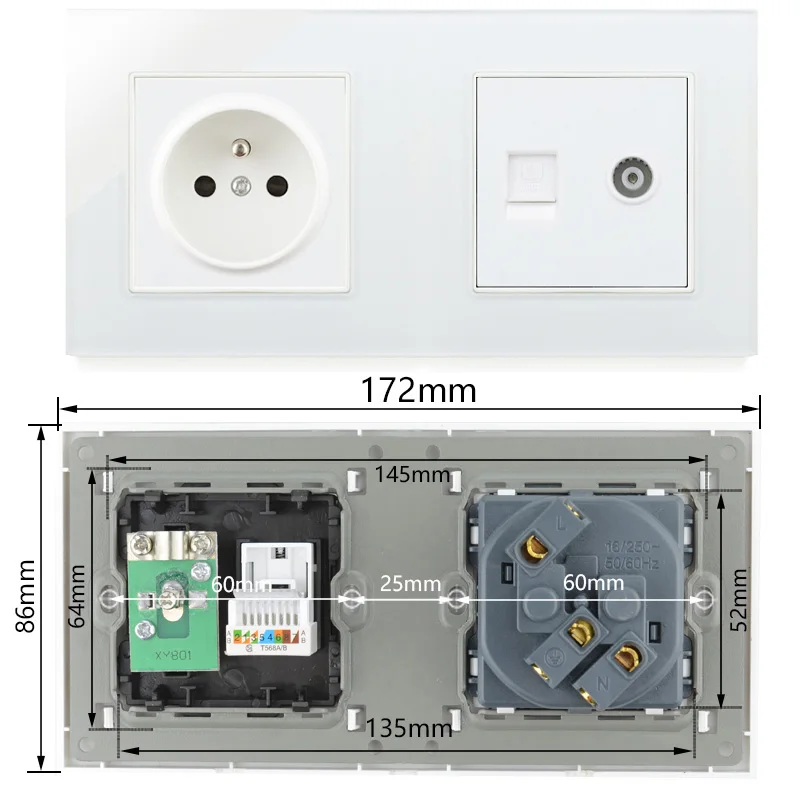 Atlectric FR стандартная настенная розетка RJ45 Компьютер ТВ PC ПОРТ двойная розетка электрическая розетка закаленное стекло панель розетки