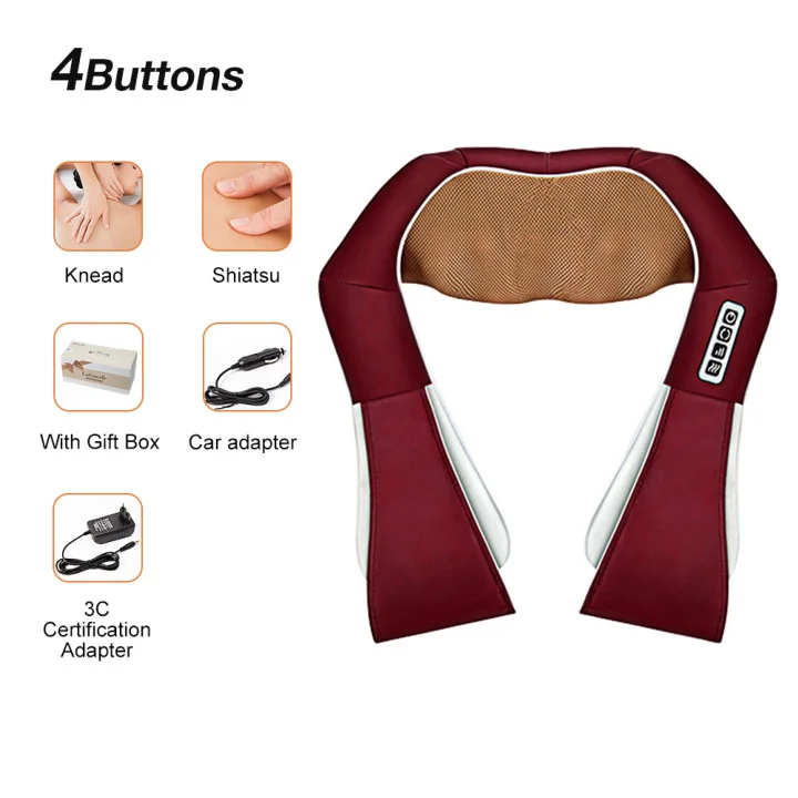 Four-button red Домашняя Автомобильная u-образная электрическая шиацу, массажер для спины, шеи, плеч, тела, инфракрасная разминающая машина с подогревом/Домашний Массажер - Цвет: Four-button red