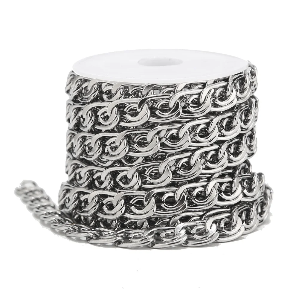 5M Stainless Steel Polished Silver Tone Curb Chain Link DIY For Necklace Bracelet Jewelry