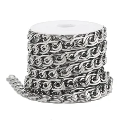 2M/5M/10M Stainless Steel Polished Silver Tone Curb Chains Link DIY For Necklace Bracelet Jewelry Chain