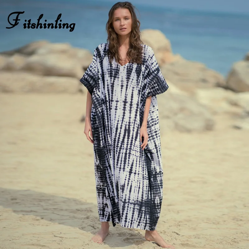 

Fitshinling 2020 Tie Dye Maxi Dresses For Women Oversize Robe Beach Tunic Hoiday BOHO Kaftan Summer Batwing Sleeve Long Dress