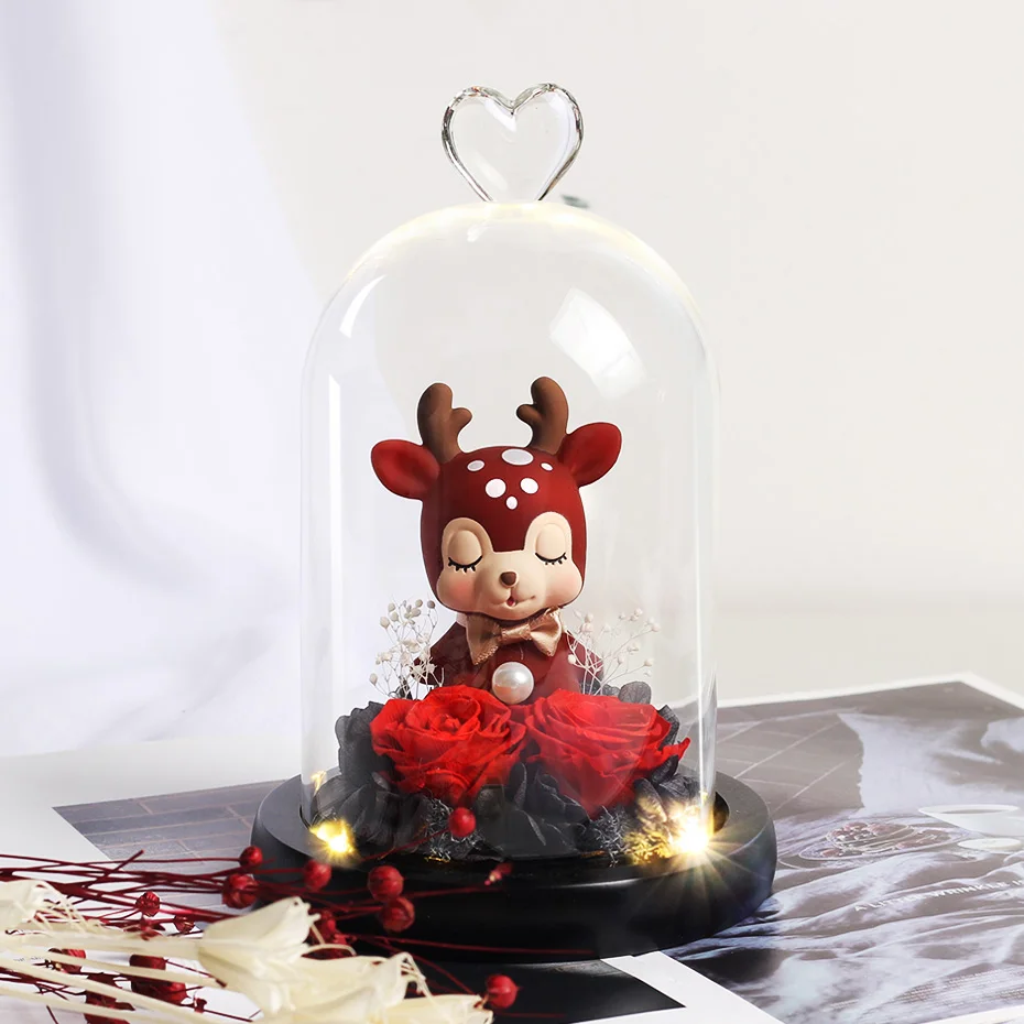 Вечная Сохраненная свежая Роза прекрасный плюшевый мишка литьевой светодиодный светильник в колбе бесморская Роза День Святого Валентина подарок на день матери - Цвет: Red