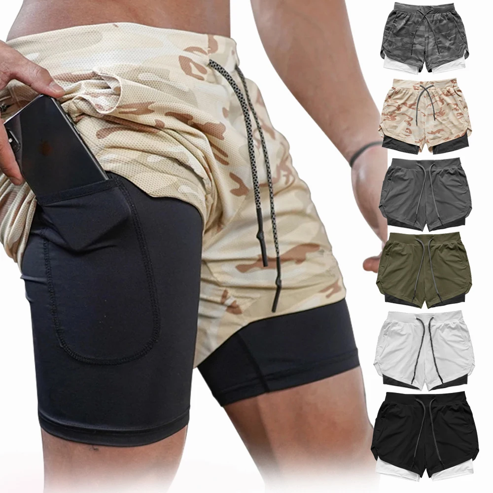 

NEW Men's Running Shorts Mens 2 in 1 Sports Shorts Male double-deck Quick Drying Sports men Shorts Jogging Gym Shorts men