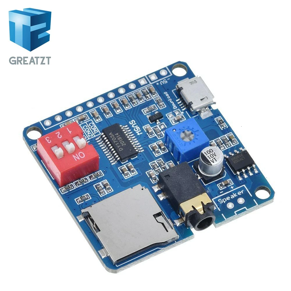 GREATZT для Arduino 5 Вт модуль усилителя воспроизведения голоса MP3 музыкальный плеер SD/TF карта интегрированная UART I/O триггер Класс D