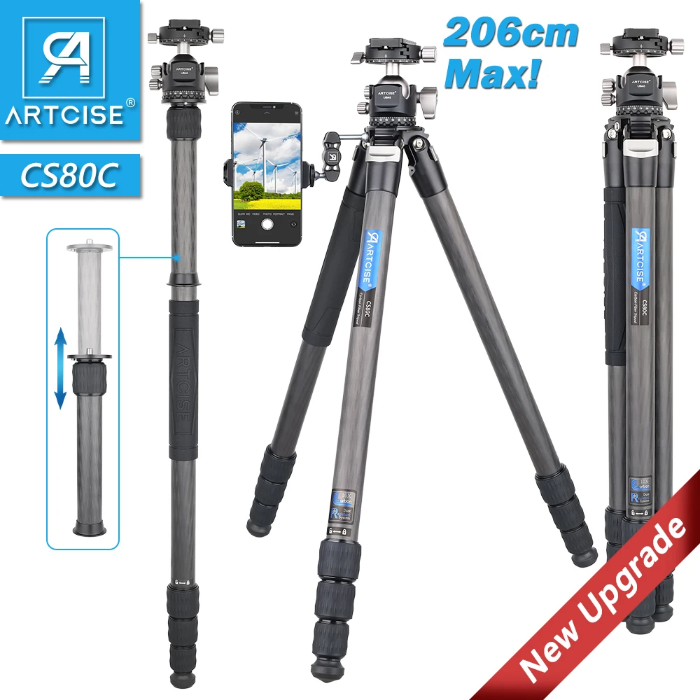 Cs80c Professional Carbon Fiber Tripod For Dslr Camera Heavy Duty 32