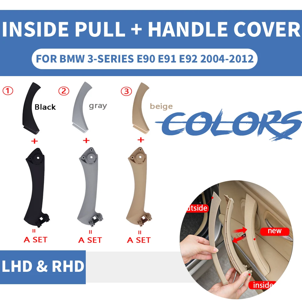 

2pcs Right Side Inner Front Door Panel Handle Pull Trim+Cover For BMW E90 E91 3 Series Car Interior Accessories