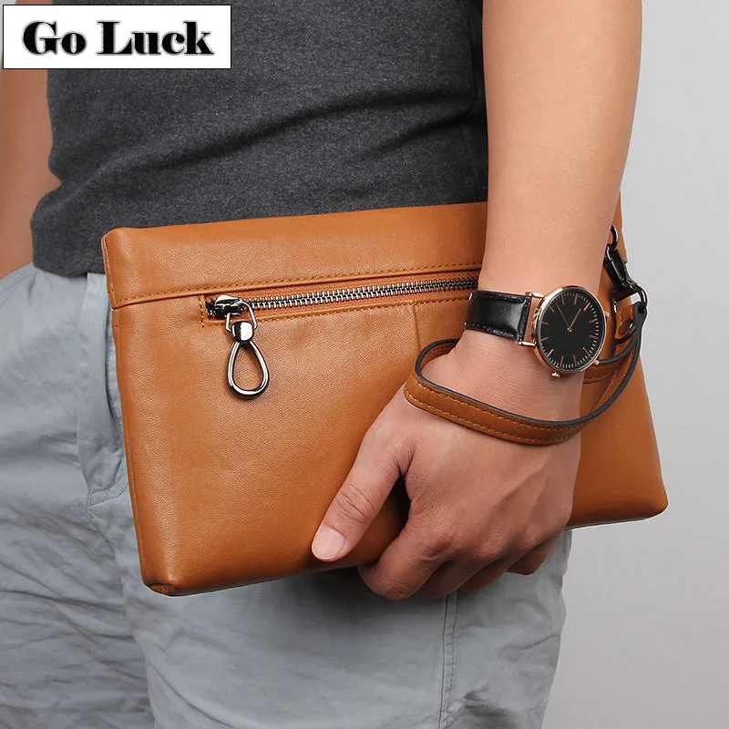 

GO-LUCK Brand Elegant Genuine Leather Business OL Daily Clutch Bag Men&Women Envelope Handhold Wallet Purse Bags For Ipad Mini