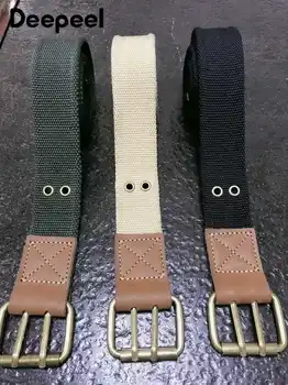 

Deepeel 1pc 3.8cm*110cm Unisex Thick Canvas Belt Double Row Metal Pin Buckle Leisure Wide Belt Youth Jeans Decorative YK772