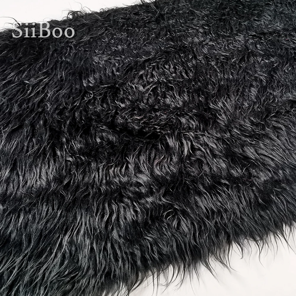 Faux/Fake Fur Mongolian Fabric Sold by The Yard (Black)