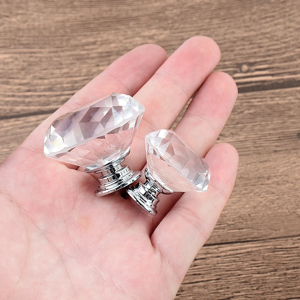 

20-40mm Crystal Glass Knobs Cupboard Drawer Shape Design Wardrobe Handle Hardware Diamond Knobs Drawer Pull Kitchen Door Cabinet