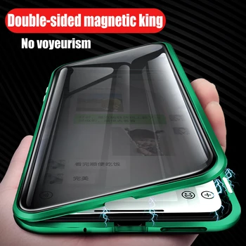 

Anti-Peeping Built Metal Bumper Magnetic Case for Huwaei Honor 20 Pro 9X Nova 5i Pro double side Tempered Glass Protective Cover