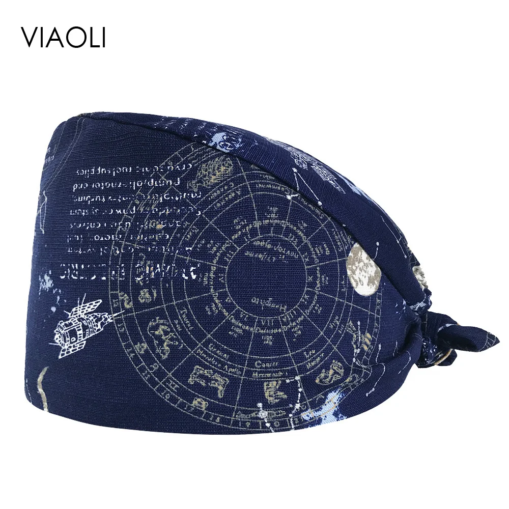 Черные эластичные шапки с VIAOLI принтом, хлопок, хирургические шапки для мужчин и женщин, медицинские шапочки для больницы, поступление 011