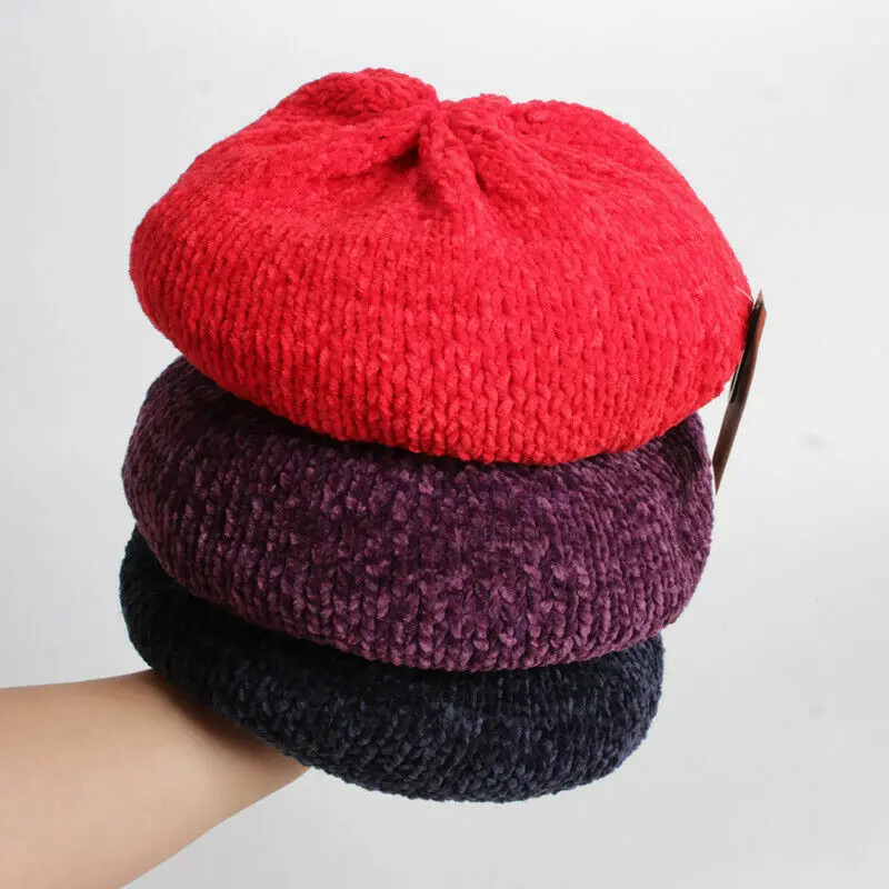 2019 новые стильные береты из синели Зимние для женщин теплая шапка женские